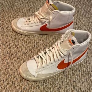 Nike White and Orange High-Top Sneakers